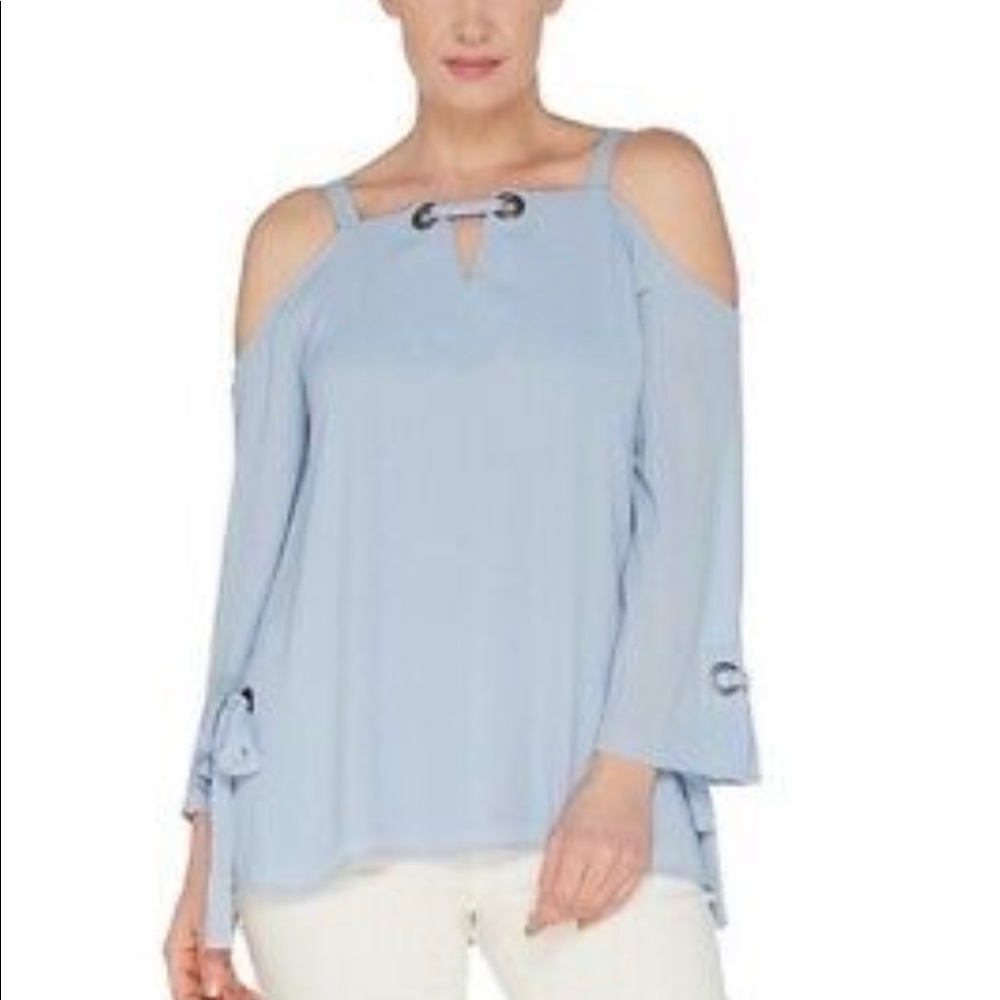 Laurie Felt Link Neck Cold Shoulder Blouse